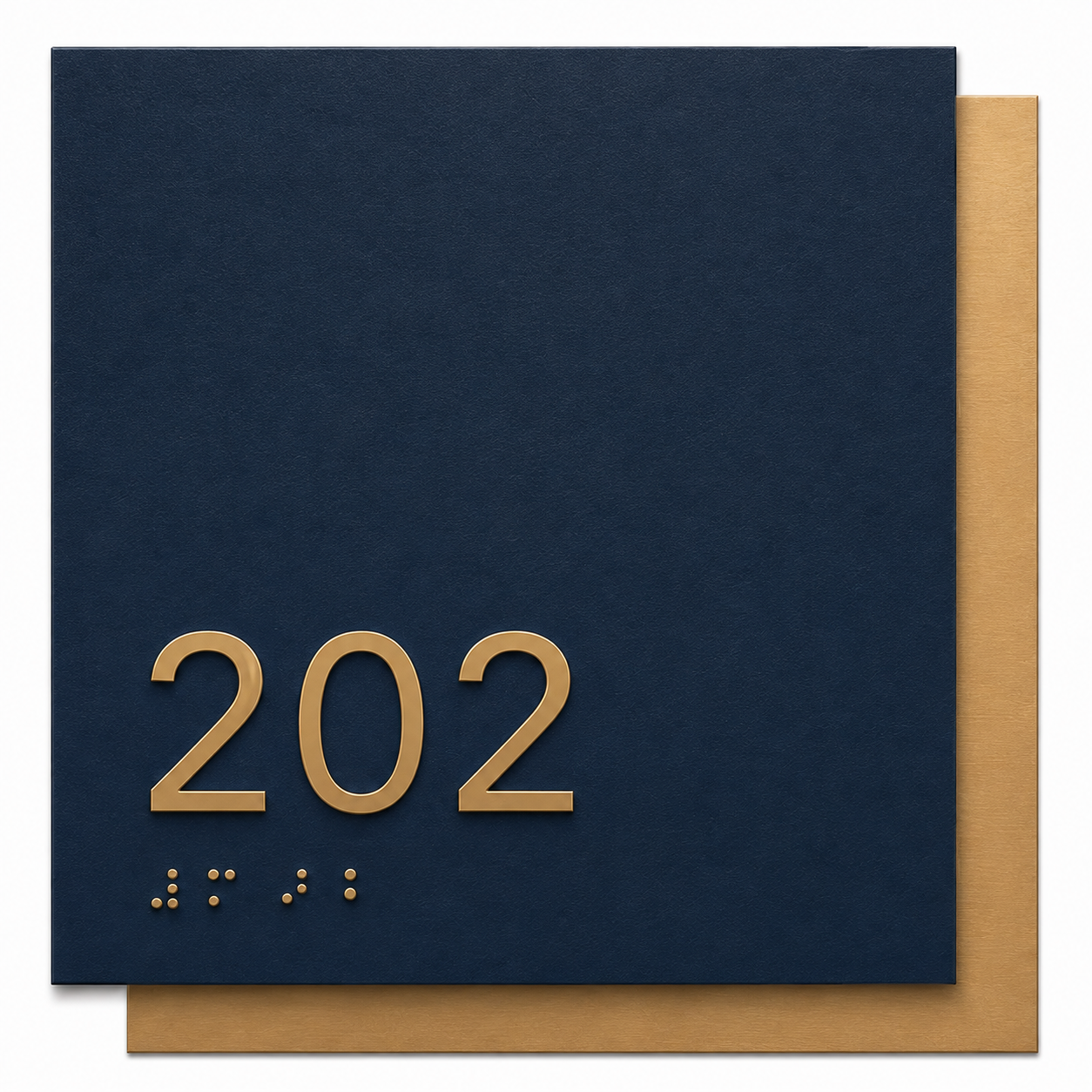 Navy and gold room identification sign